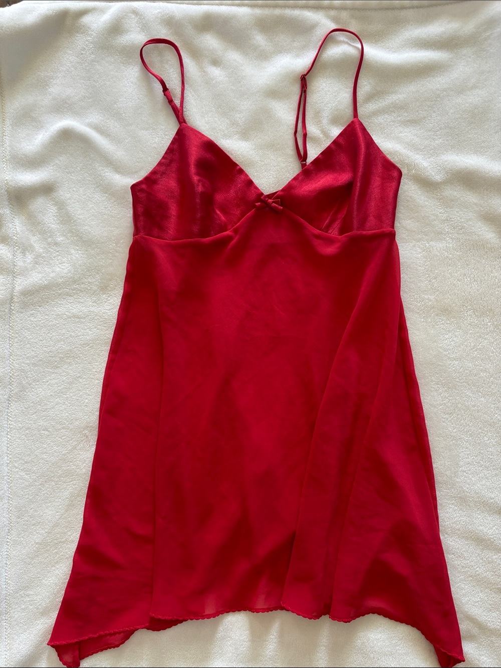 Y2K Victoria's Secret Red Lingerie Slip Dress Bow Scallop Trim XS